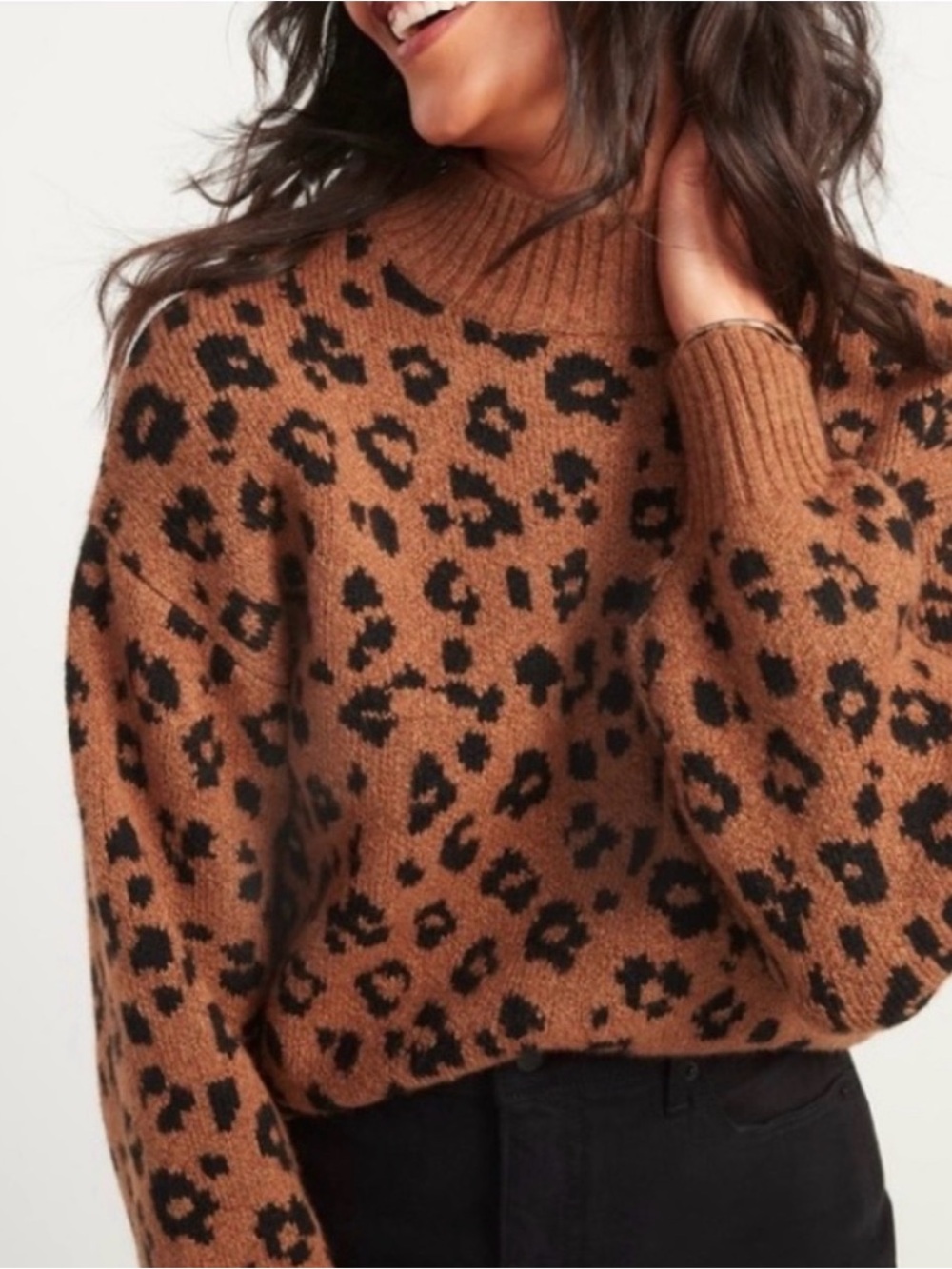 NWT Old Navy Cozy Leopard print women’s mock neck sweater size large